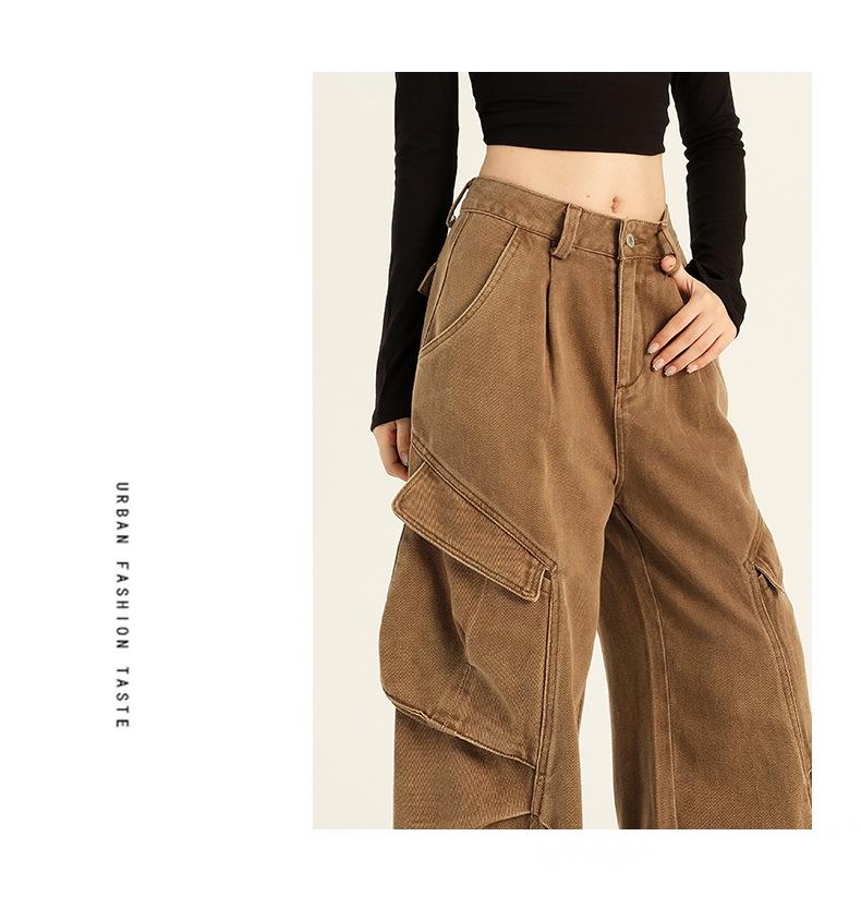 Women's American Retro Denim Overalls - Autumn 2024 Loose Slimming Wide-Leg Floor-Length Pants