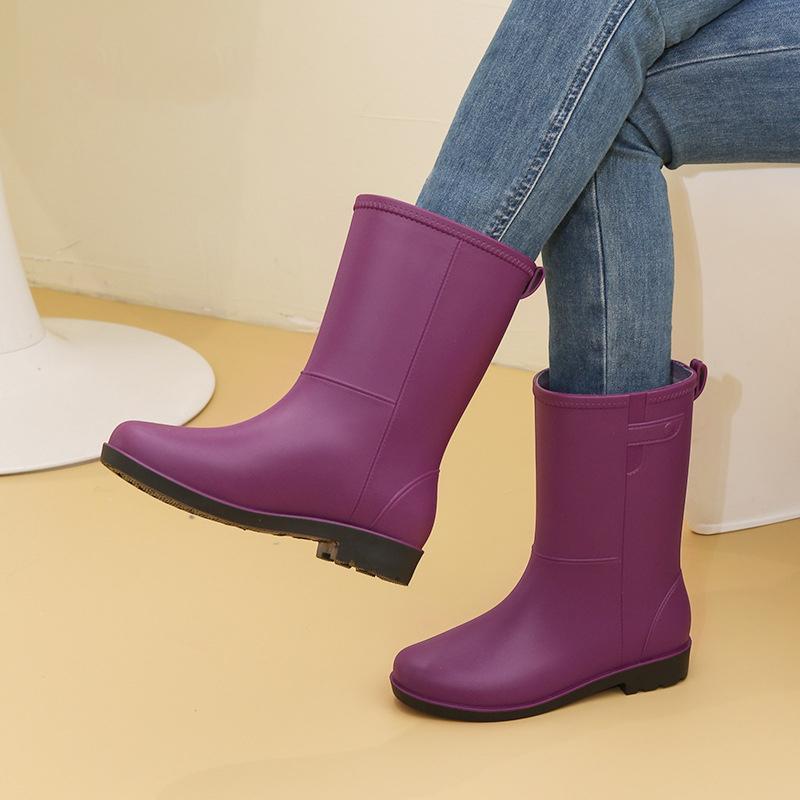 Fashionable Women's Mid Calf Rain Boots Fleece Lined Anti-Slip Half Boots Adult Rain Shoes Wholesale