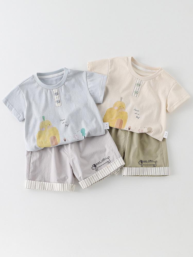2026 Boys' Cartoon Print Short-Sleeve Set: Breathable and Skin-Friendly Two-Piece for Summer