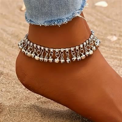 Tornozeleira de Corrente Feita à Mão Estilo Boho 1 peça Pingente Dourado/Prateado Estilo Vintage Corrente de Pé Pulseira de Tornozelo Sino Borla