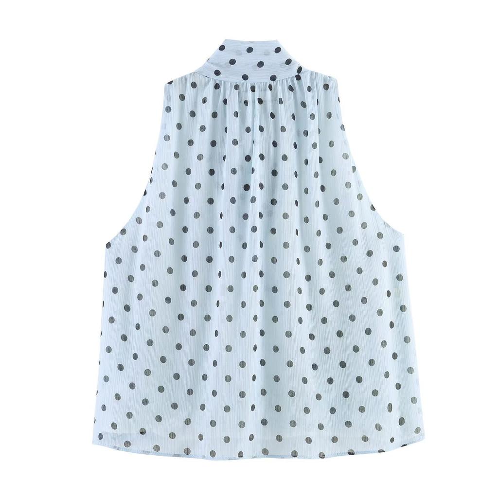 European and American Style, New Women's Clothing, Versatile, Fashionable Polka Dot Bow Top 3053483