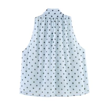 European and American Style, New Women's Clothing, Versatile, Fashionable Polka Dot Bow Top 3053483