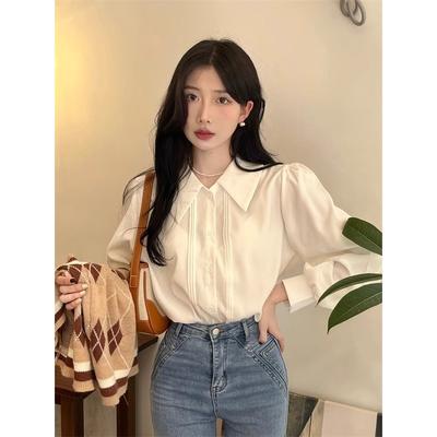 French Retro White Collar Long-sleeved Shirt Women's Spring and Autumn New Niche Versatile Temperament Design Sense Top Tide