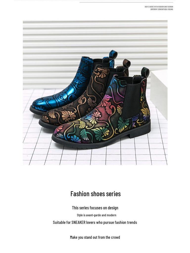 Stivaletti Chelsea da Uomo Taglie Forti Primavera & Autunno - Pelle a Gambale Medio-Alto, Stile Britannico per Nightclub