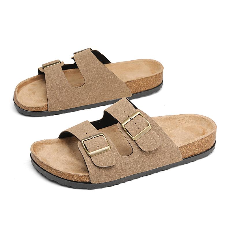 10 Färger Mules Spänne Läder Kork Fiskbenstofflor för Män Kvinnor Par Retro Sommartofflor Mode Vardagliga Strandtofflor