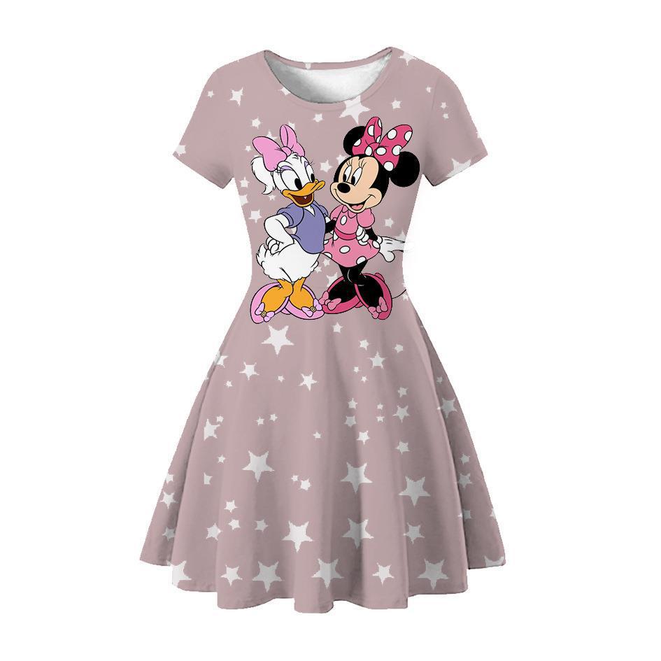 New Mickey Minnie Christmas 2D Printed Short Sleeve Dress Fashion Girls Princess Dress