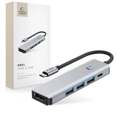 5w1 HUB Adapter USB-C PD USB-A HDMI 4K 60Hz 100W - Szary
