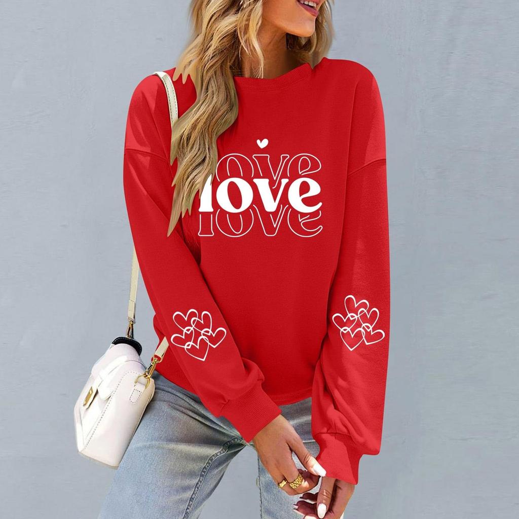 Damers Moderiktiga Lediga Långärmade Hals Valentindags Tryck Pullover Sweatshirt