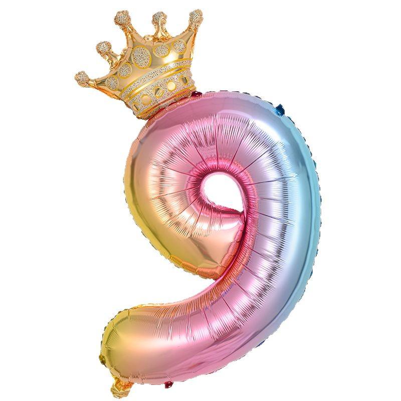 32-Inch Gradient Crown Number Foil Balloon for Children's Birthday Party Decorations