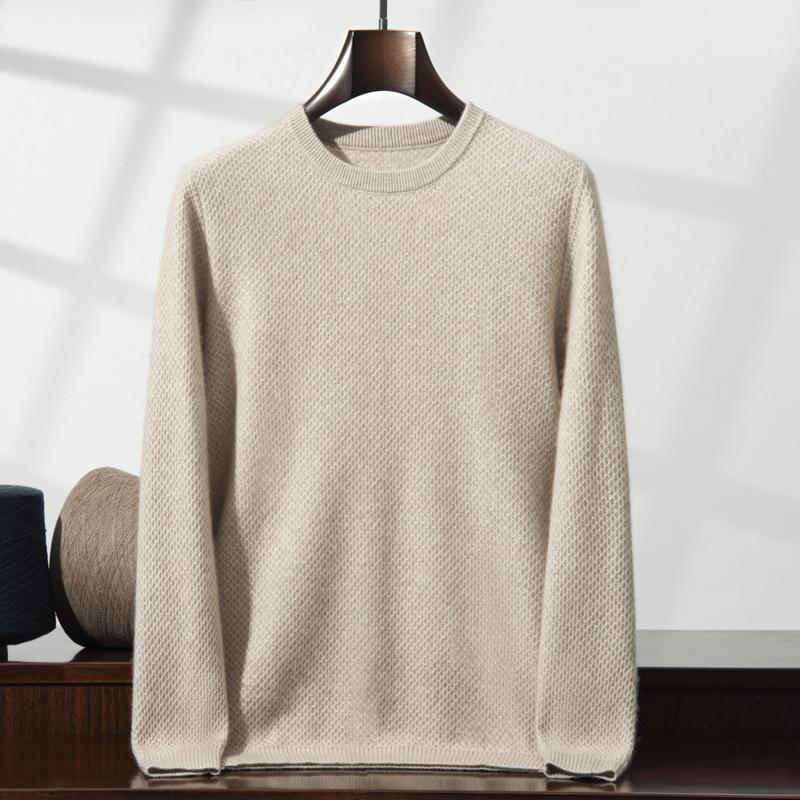 New cashmere round neck simple solid color honeycomb needle pullover loose middle-aged and young knitted sweater