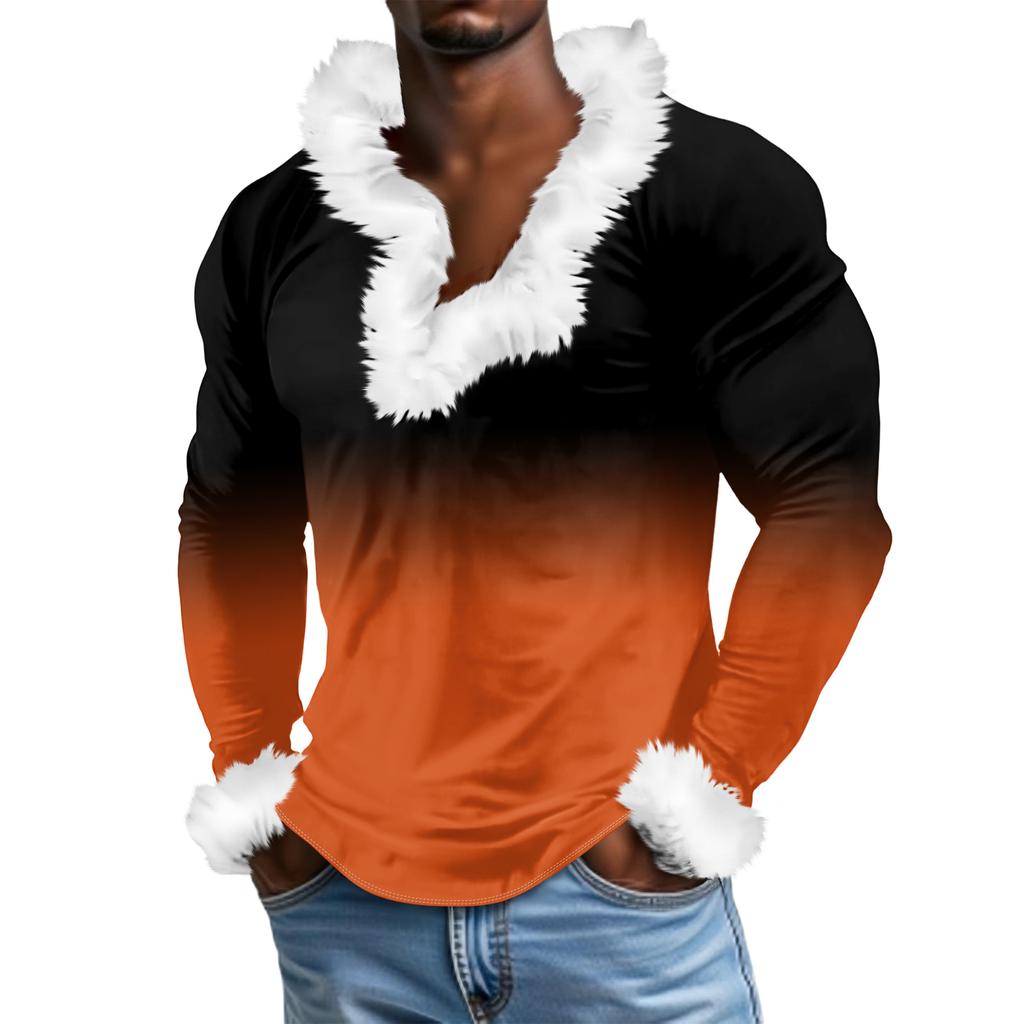 Męska bluza z kapturem z nadrukiem świątecznym, podszyta polarem | Sweter imprezowy z imitacją obszycia i kieszenią | Duży rozmiar, luźny krój, świąteczny pulower