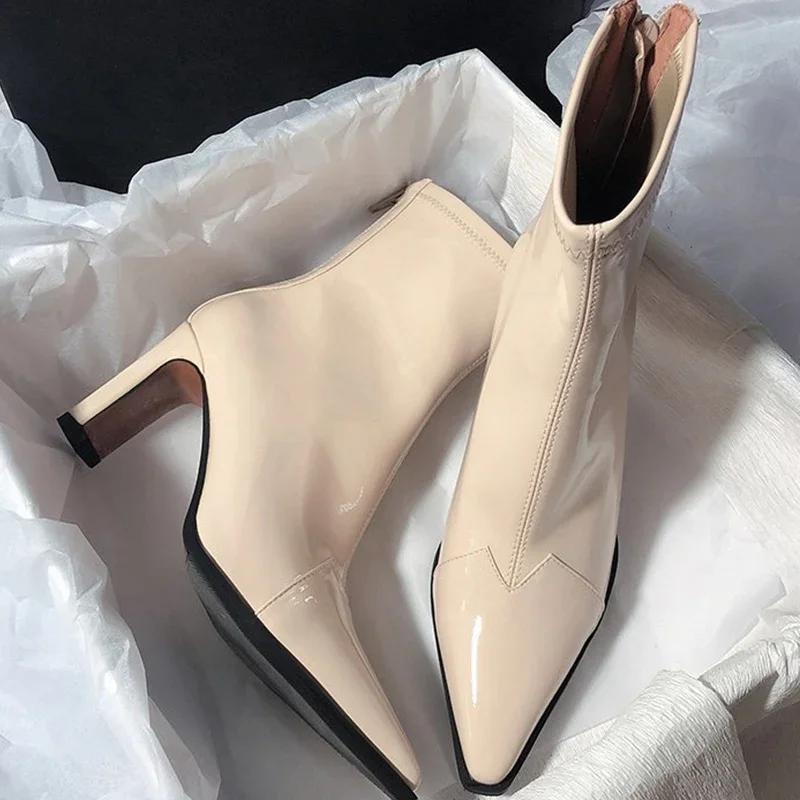 High Heels Women Snow Ankle Boots Sexy Pointed Toe Shoes Designer Leather Winter Chelsea Boots  Trend Gladiator Lady