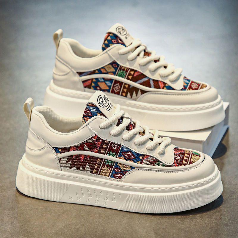 Autumn Men's Shoes New Breathable Canvas Shoes for Men's Trendy Versatile Thick Sole Sports and Casual White Shoes, Shoes and Trendy Shoes