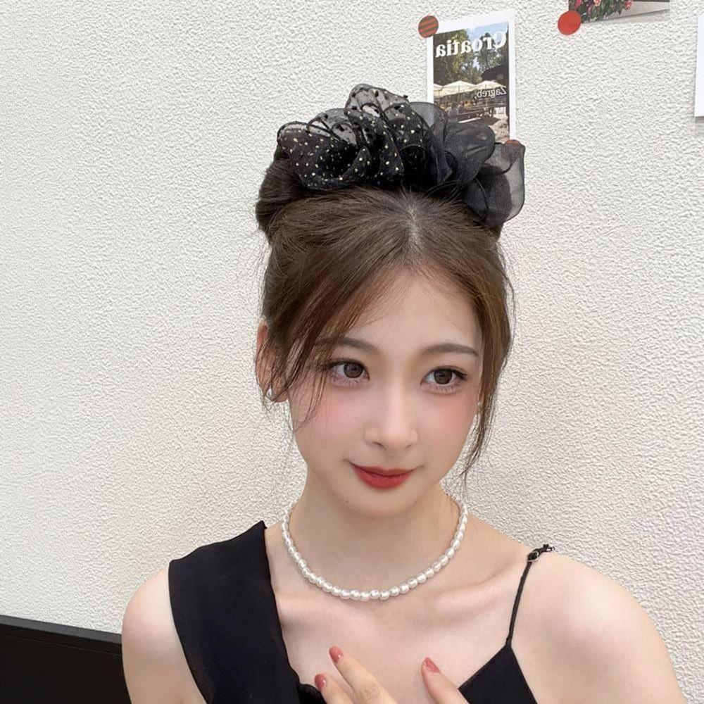 Double-sided Bow Hair Claw Dots Mesh Ponytail Clip Elegant Bow Shark Clip  Lady