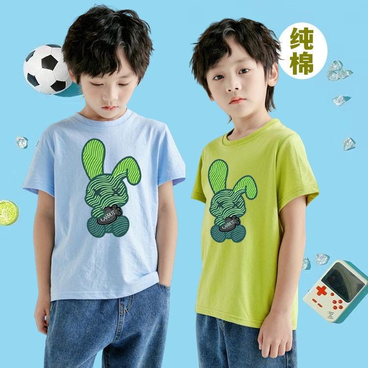 

Детская хлопковая футболка с милым кроликом и короткими рукавами, летние повседневные футболки с круглым вырезом для мальчиков и девочек