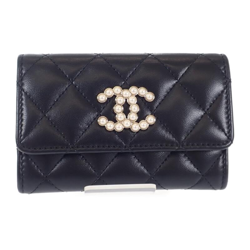 Chanel AP3813_B15723_94305 Card Case Black Lambskin Women