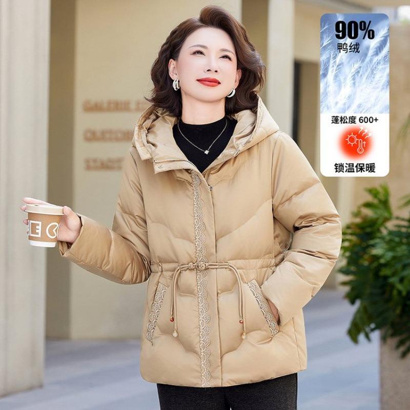 

Winter duck down warm embroidered jacket wide too women s hooded solid color down jacket 4XL [recommended 150-80kg] хаки