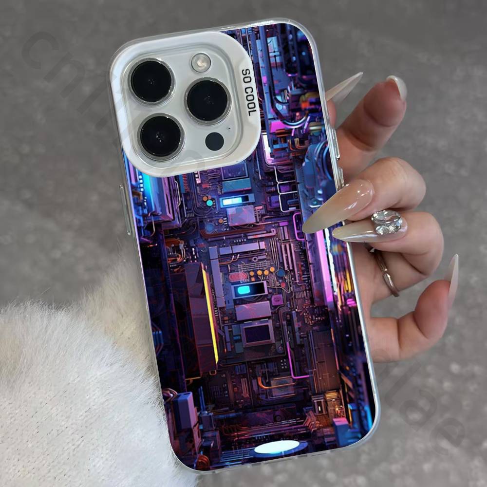 Creative Circuit Board IMD Case for iPhone 17 16 15 14 13 12 11 Pro Max air plus Shockproof Plating Matte TPU Funda