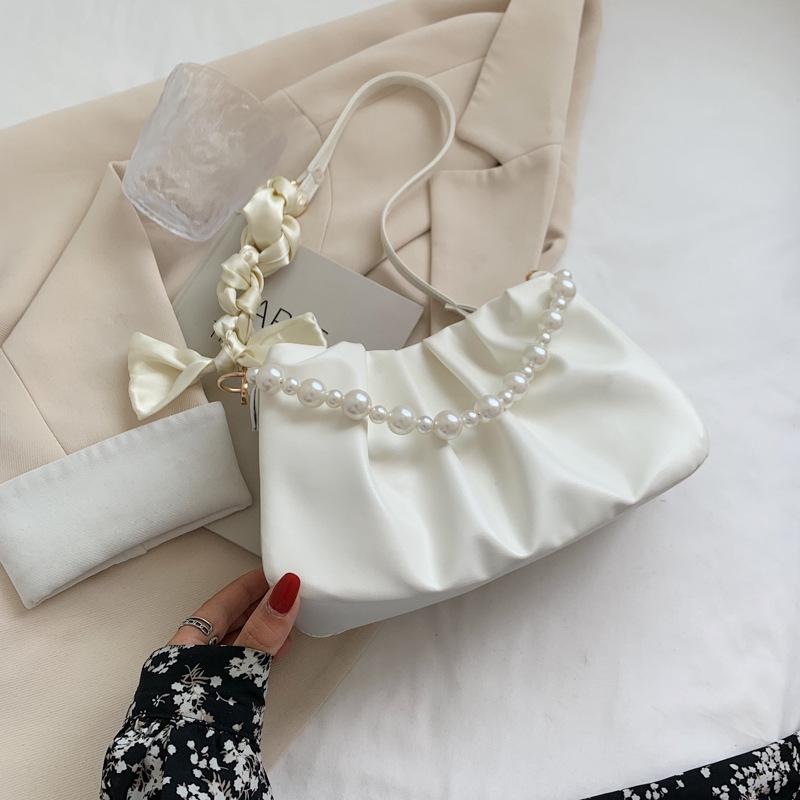 Yogodlns Fashion plisovaná crossbody taška cez rameno Fashion Cloud PU Koža Malé kabelky Peňaženka Ženy Pearl Luxusný dizajn Tašky do podpazušia