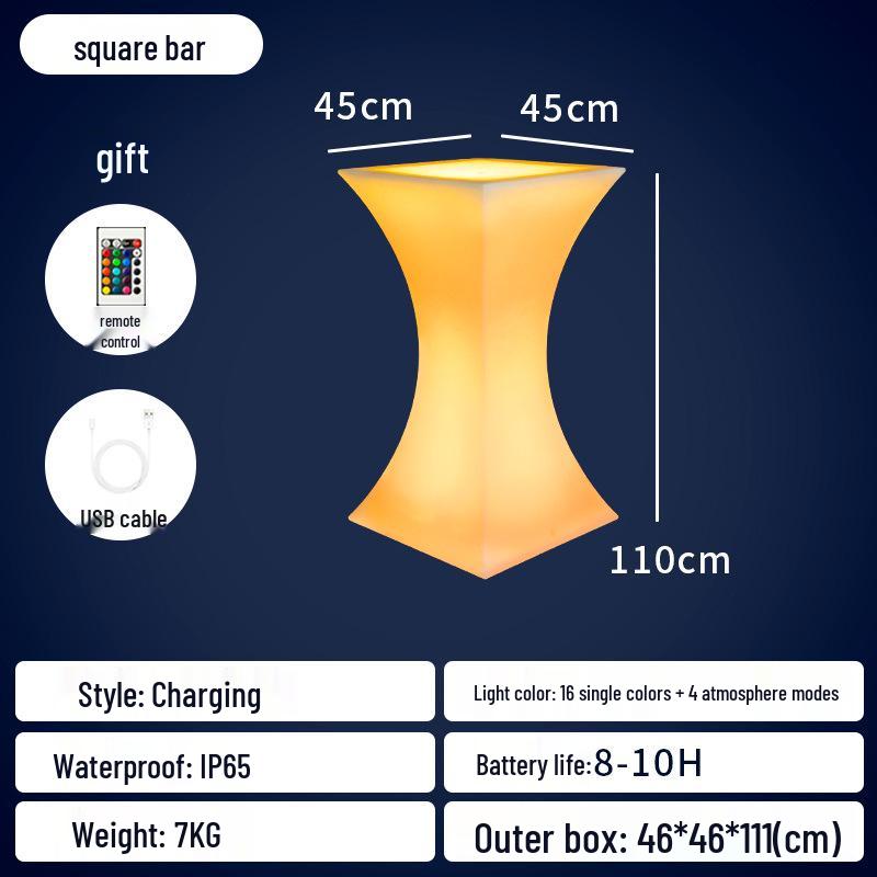 LED Luminous Clear Cocktail Table, High Bar Design for Couples and Outdoor Use