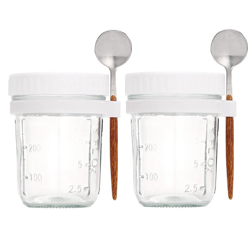 1/2Pcs350ml Overnight Oat Cup Glass With Lid And Spoon Seal Food Breakfast Cup Portable Cereal Milk Salad Yogurt CupKitchen Item