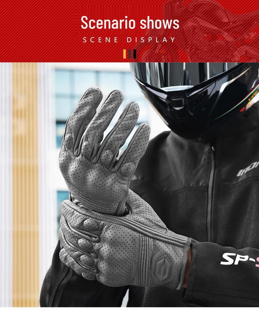 Genuine Leather Breathable Motorcycle Racing Gloves - Anti-Fall, Summer Riding Gear