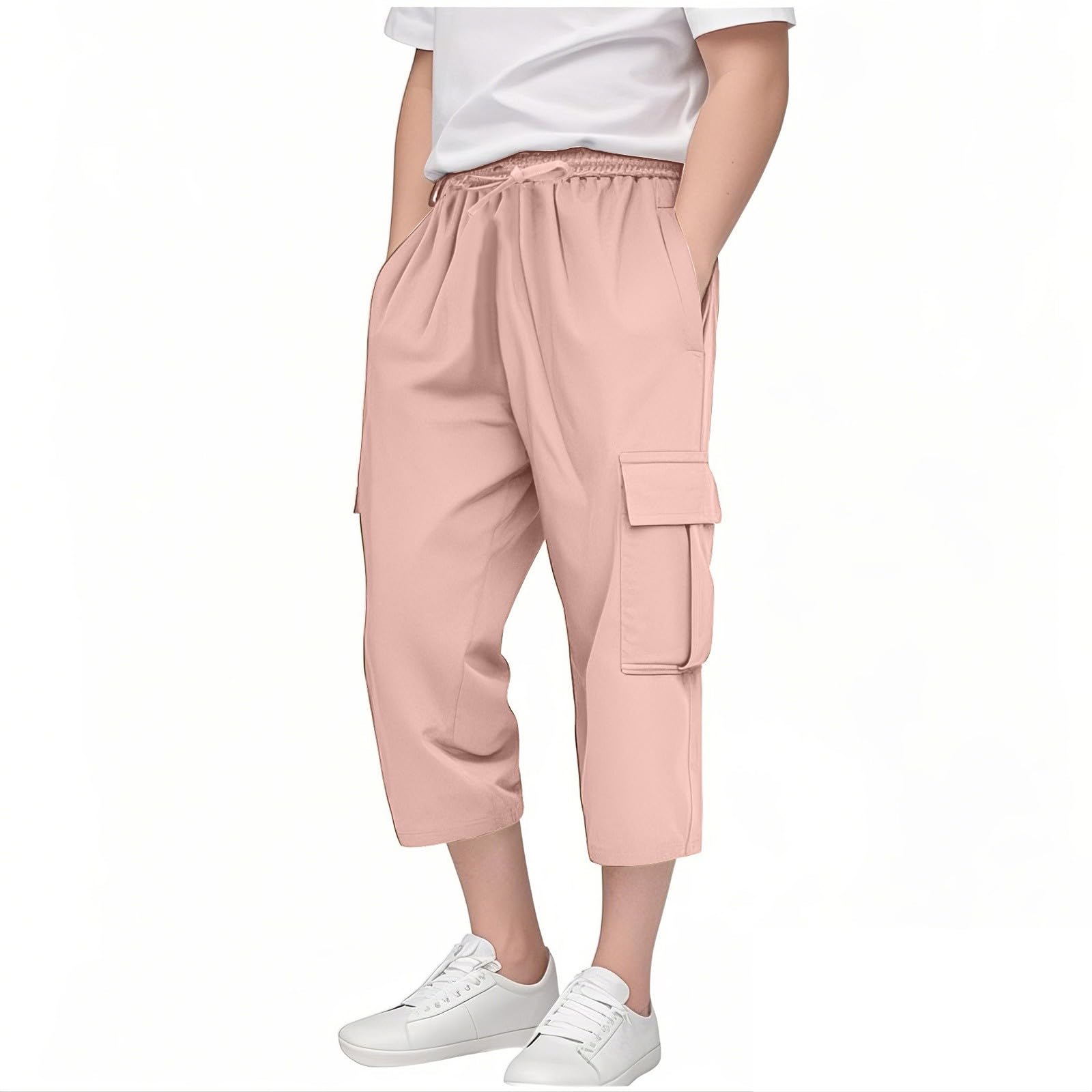 

Boys And Girls Three-Quarter Pants Kids Lightweight Casual Loose Outdoor Cargo Sports Pants 160 рожевий