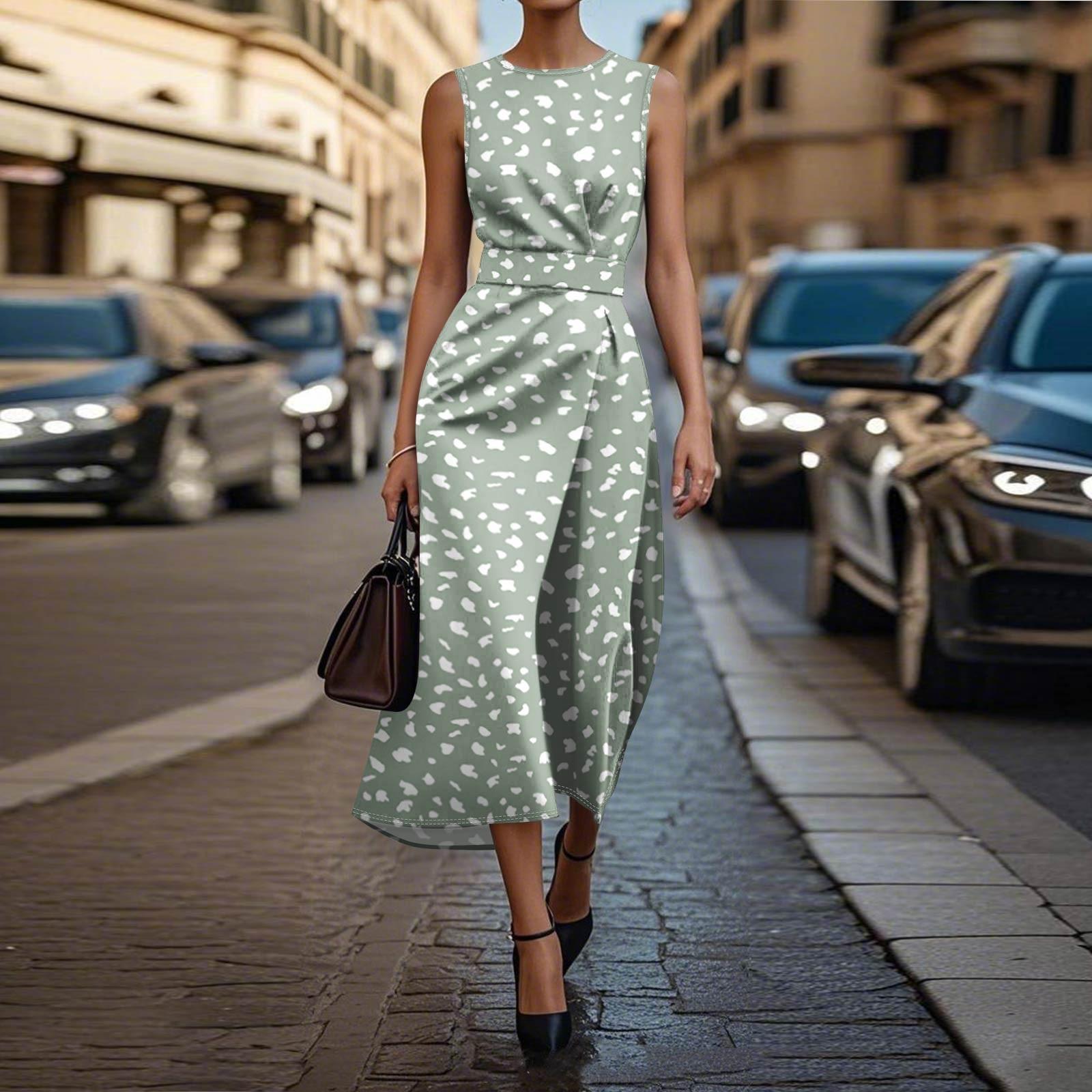 

Платье без рукавов в стиле бохо для женщин, повседневное, свободного кроя, летнее, сарафанное, с принтом S зелёный