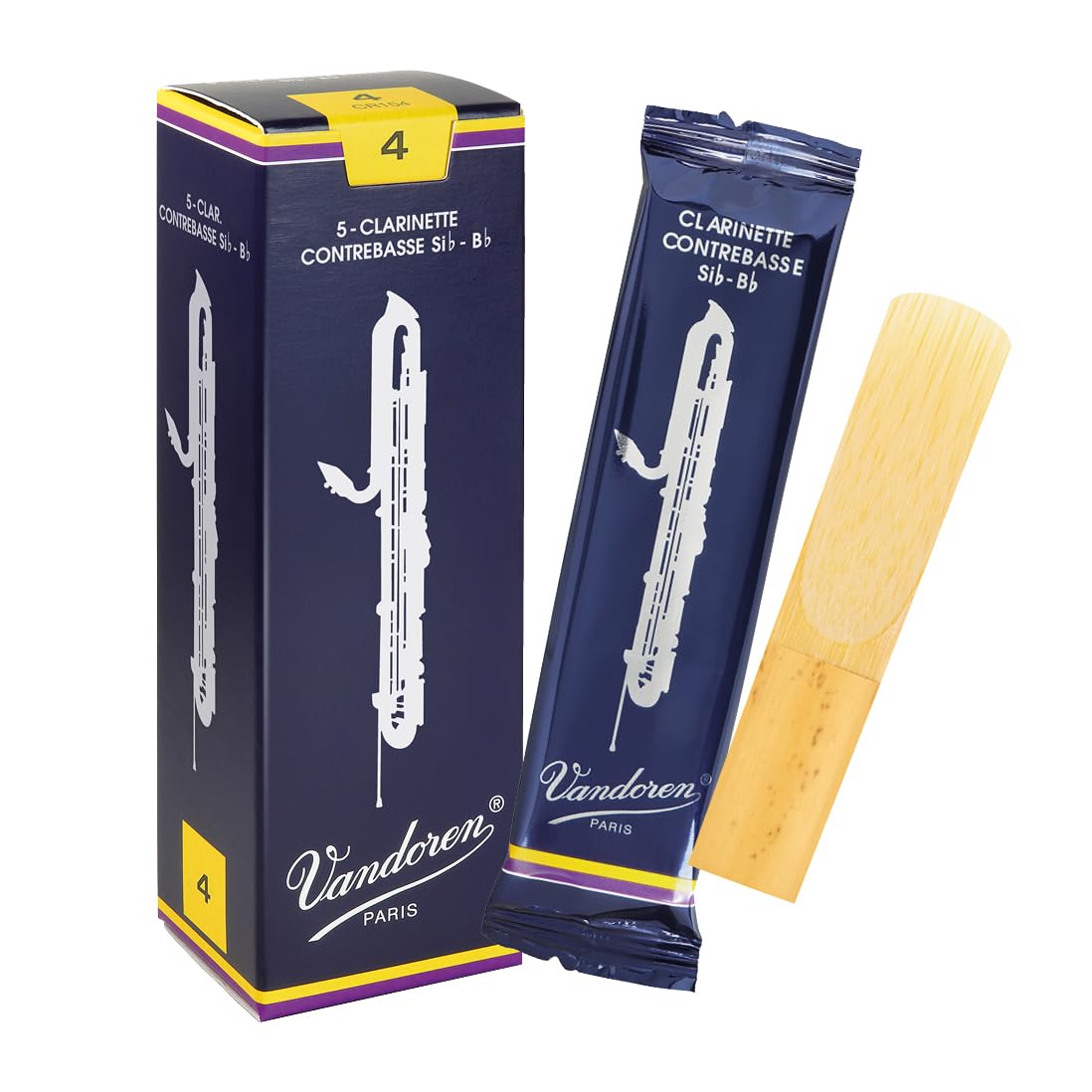 Vandoren Contrabass Clarinet Reeds Traditional Strength 4 CR154 Box of 5 Premium French Cane Reeds for Professional Musicians
