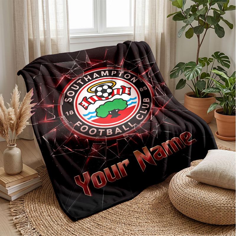 Coperta in Flanella Southampton FC con Testo Nome Personalizzato Logo Calcio Coperta in Pile Personalizzata Regalo Speciale per Divano Camera da Letto Casa