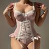 2 Piece Bandage Shapewear Women Underwear Sexy Lace Flowers Onesies Body Shaper Pink Pure Desire Sling Strap Tops+Socks Sets