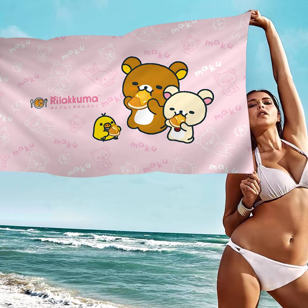 Kawaii Rilakkuma Bär Mikrofaser Decke Schnelltrocknende Strandtücher Übergröße Druck Super Saugfähige Pooltuch Decke