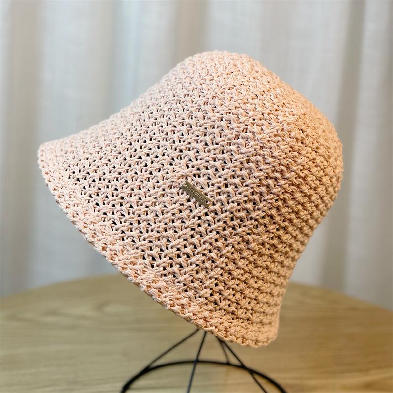 

Вязаная шапка-рыбачка, дышащая, женская, весенне-летняя, модная, ажурная, солнцезащитная розовый