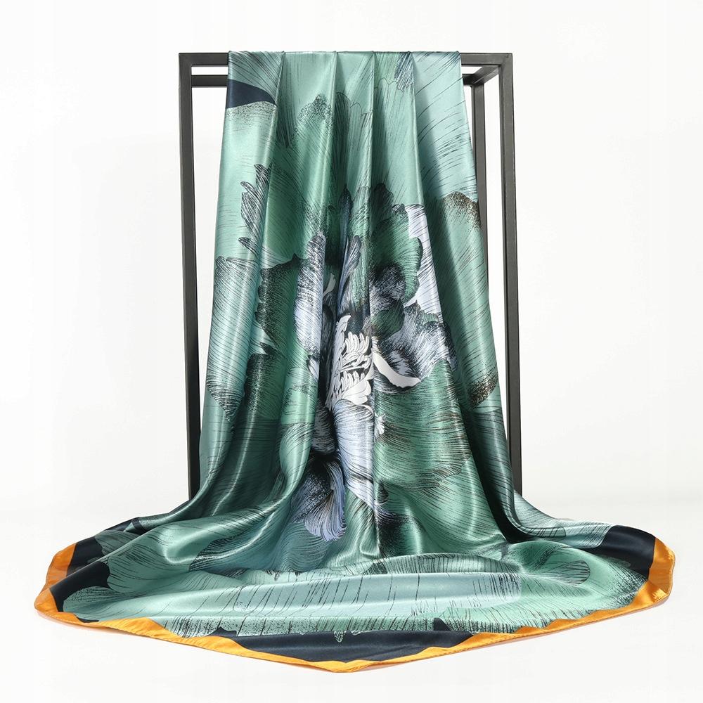 elegant women' large silk scarf as a gift 180x90 green