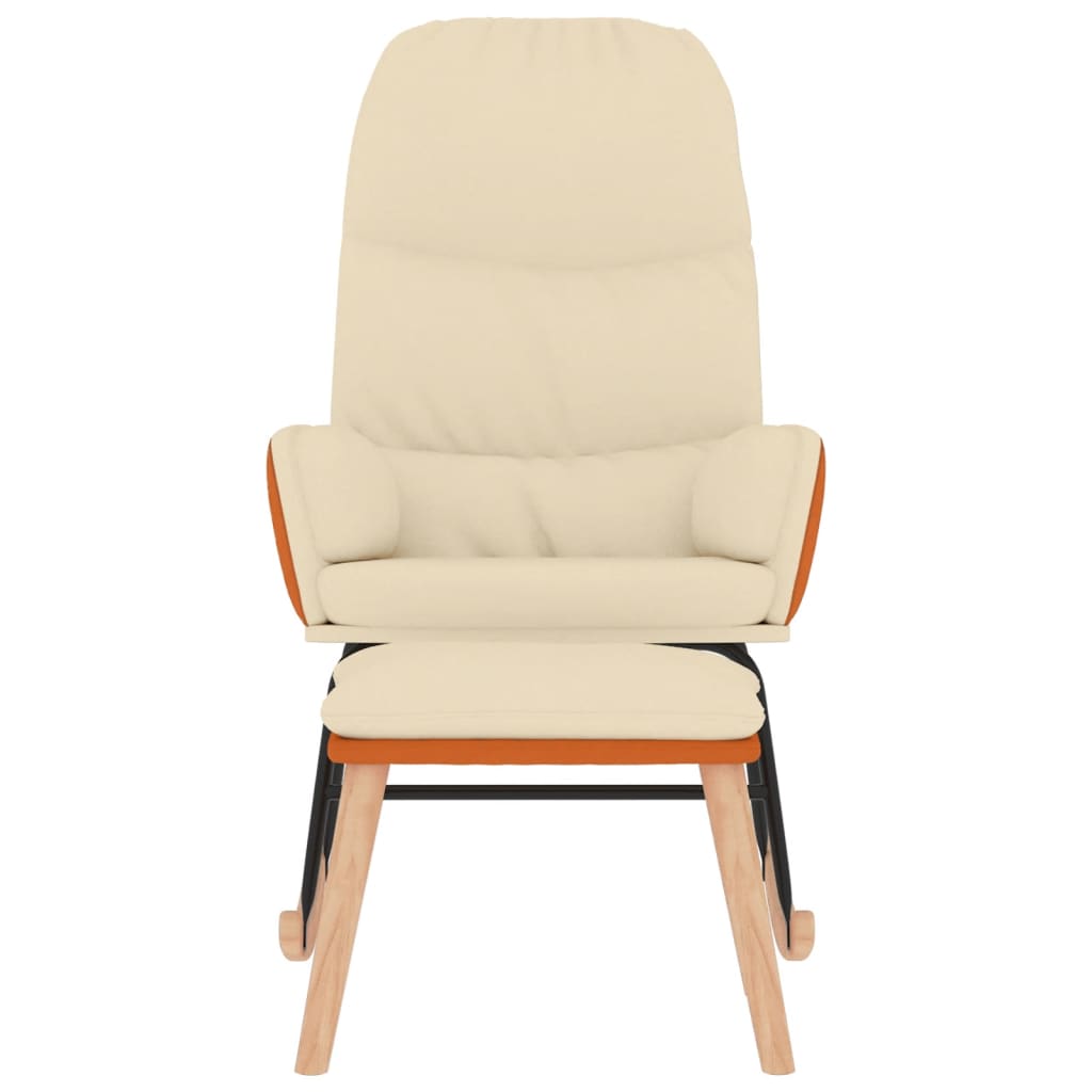 Rocking Chair with Footstool Cream White Fabric