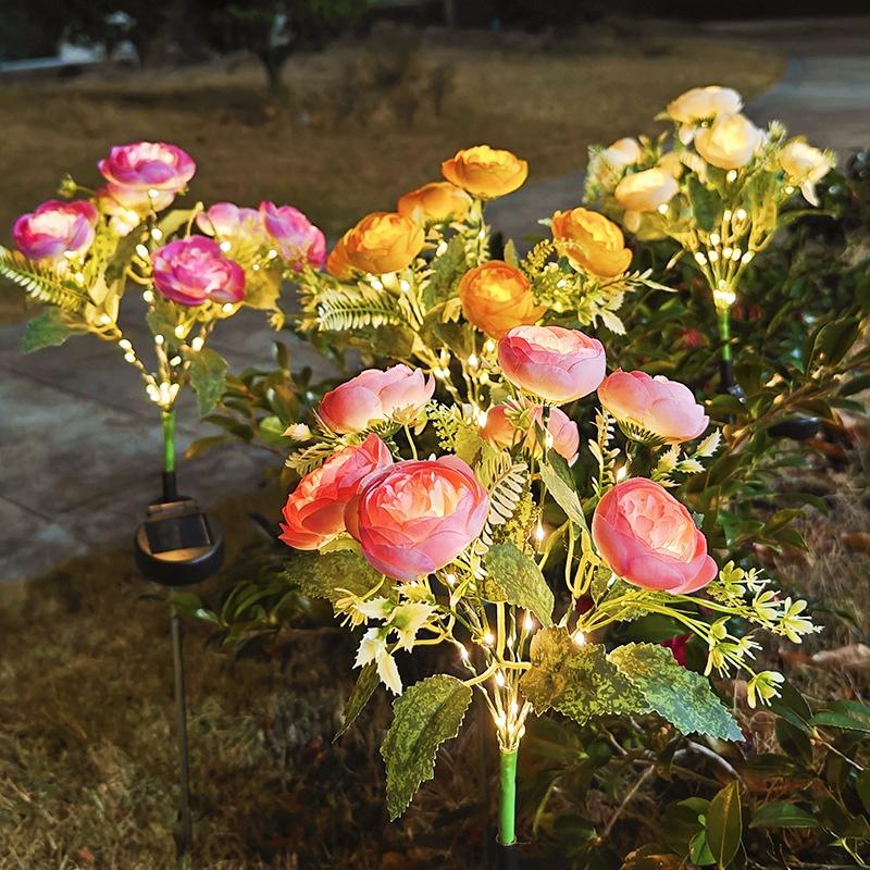 Solar Garden Lawn Lamp Camellia Buds Flower Lantern For Outdoor Yard Patio Flowers Light Holiday Party Solar Lighting Decoration