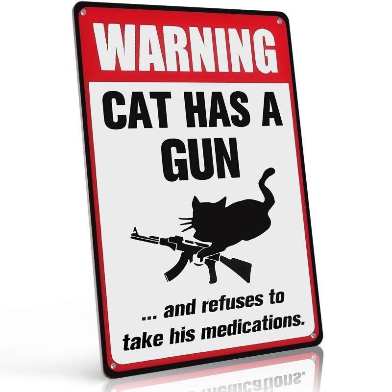 Funny Cat & Dog Warning Sign Humor Cat Wall Art Metal Plaque Signs Home Yard Decor Pet Retro Posters Gift for Cat Lovers