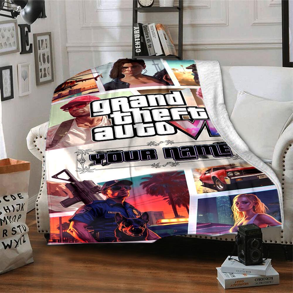 Gta Customize Your Name Blanket Cozy Customizable Blanket Comfortable Suitable for Chair Office Seaside Bed Ideal for All Seasons