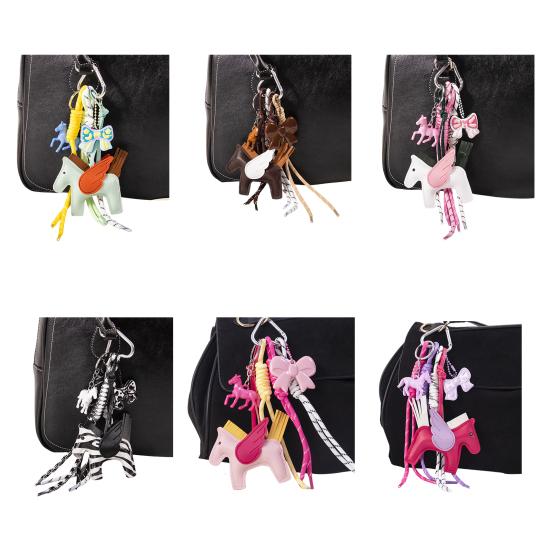 Keychain Pendant Faux Leather Horse Charm Key Chain with Woven Rope Keys Handbags Wallets Accessories
