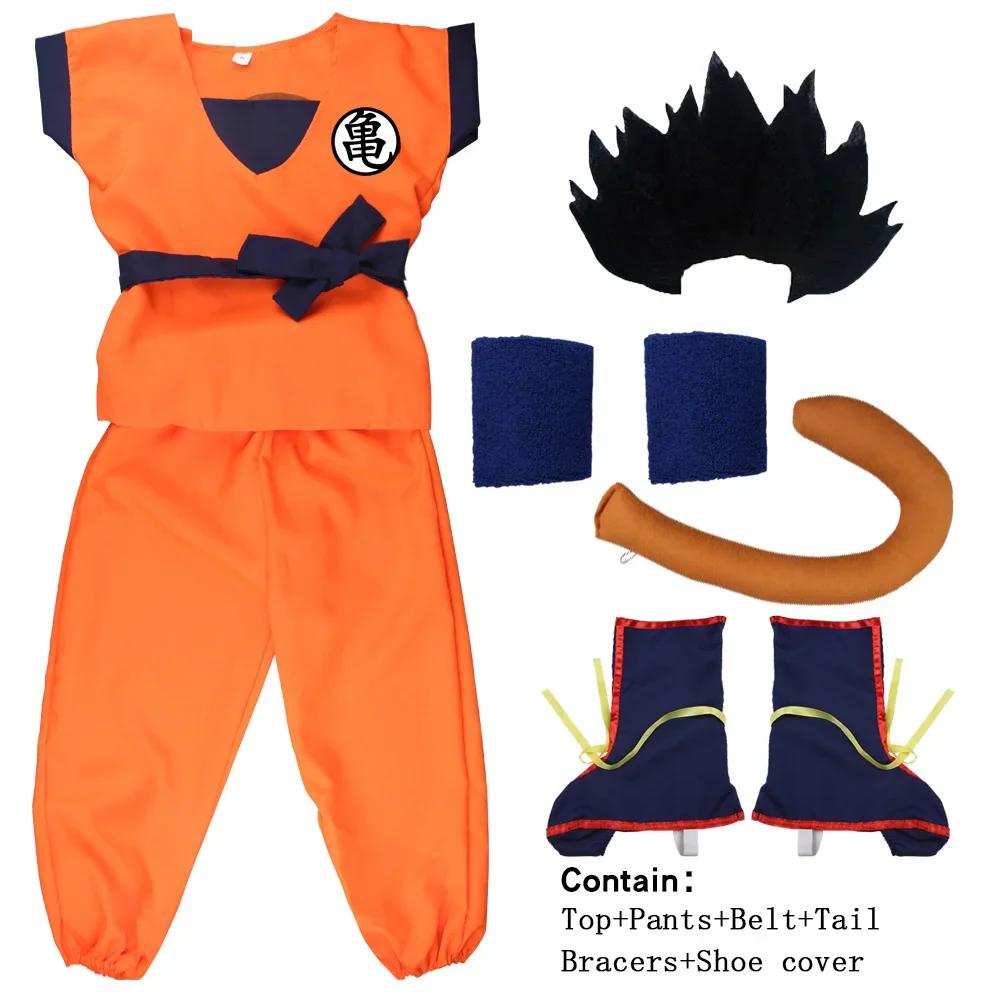 Kids Anime Son Goku Cosplay Costumes Krillin Training Clothes Superhero Outfits with Super Saiyan Wig Comic Con Party Costume