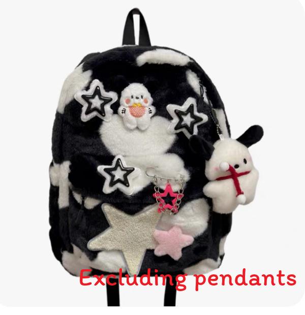 

Doll And Puppy Star Decoration Spotted Plush Backpack With Capacity Large