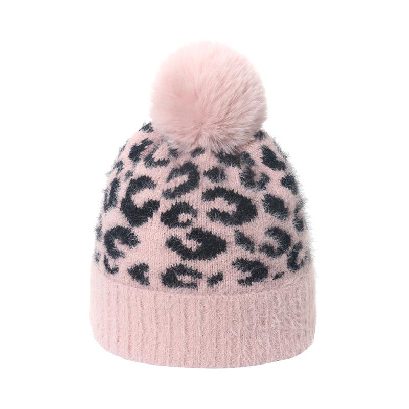 2025 autumn and winter new wool hat Korean version versatile warm mink pullover hat hairball leopard print knitted hat women