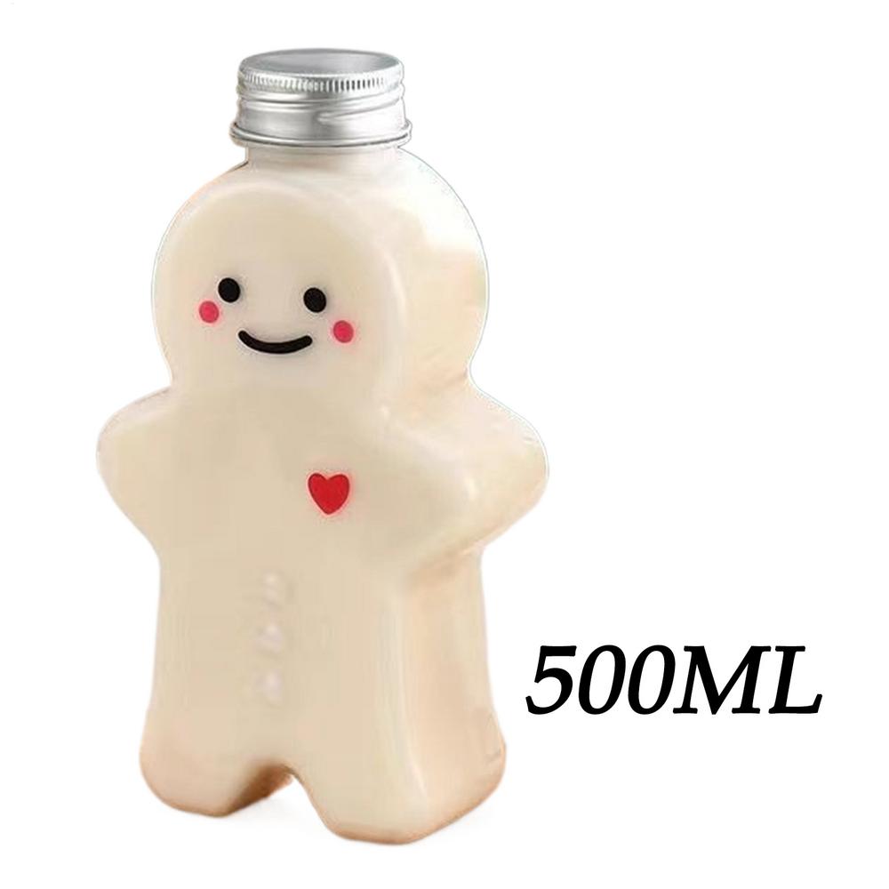 500ml Christmas Gingerbread Man Portable Shaker Drink Bottle Plastic Transparent Bottle Milk Tea Sealed Bottle Beverage Thicken