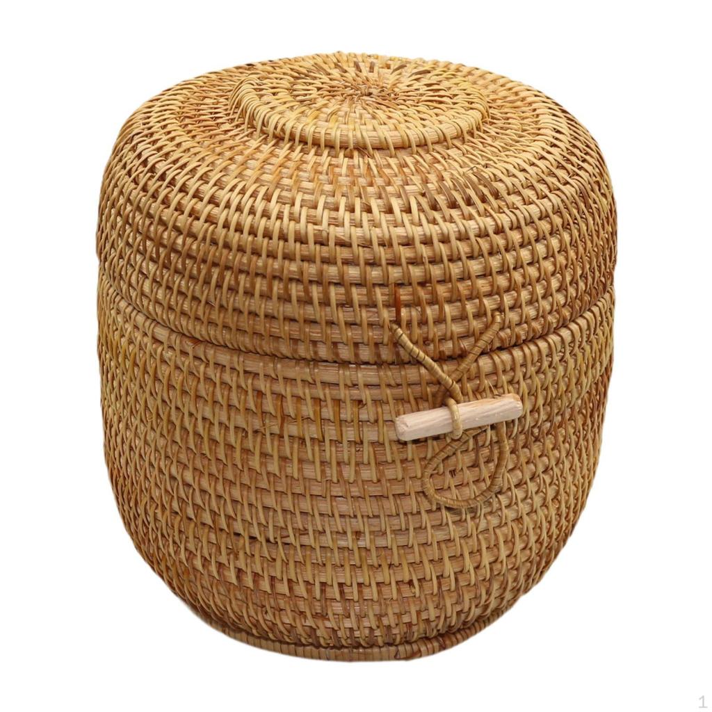 Aufbewahrungskorb für Süßigkeiten mit Deckel, runde Rattanbox, Hand für die Arbeitsplatte