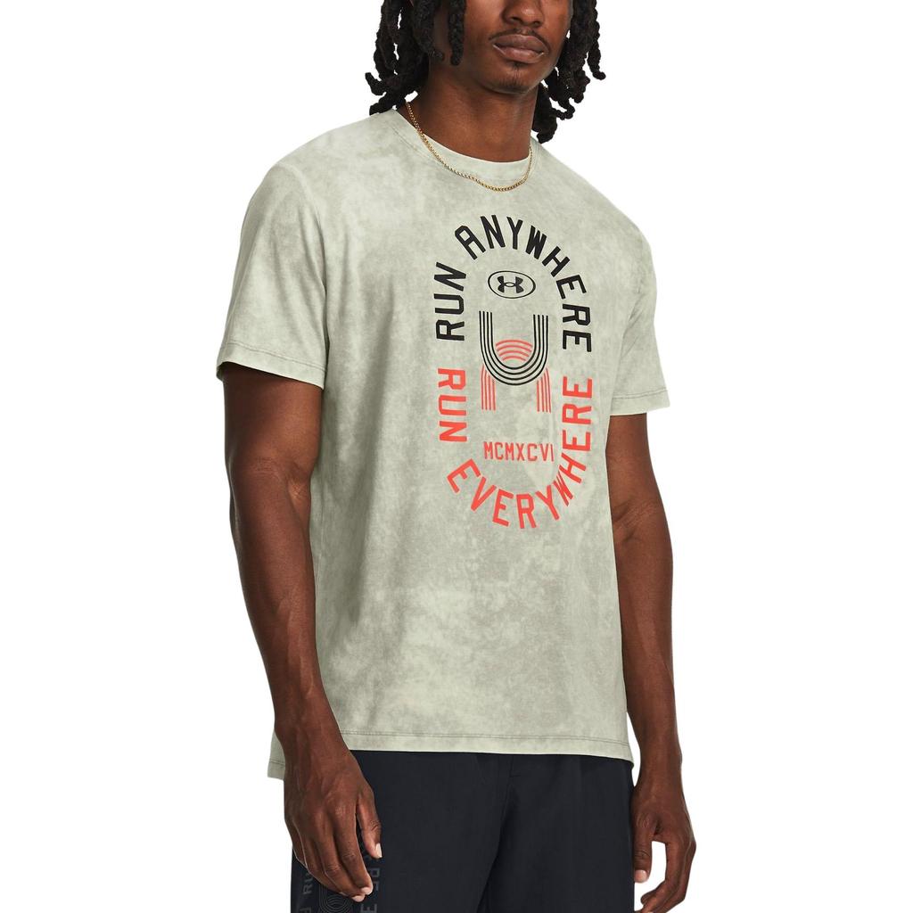 Under Armour Letter Print Crew Neck Straight Short Sleeve T-Shirt Men Tops Green 1379295-504