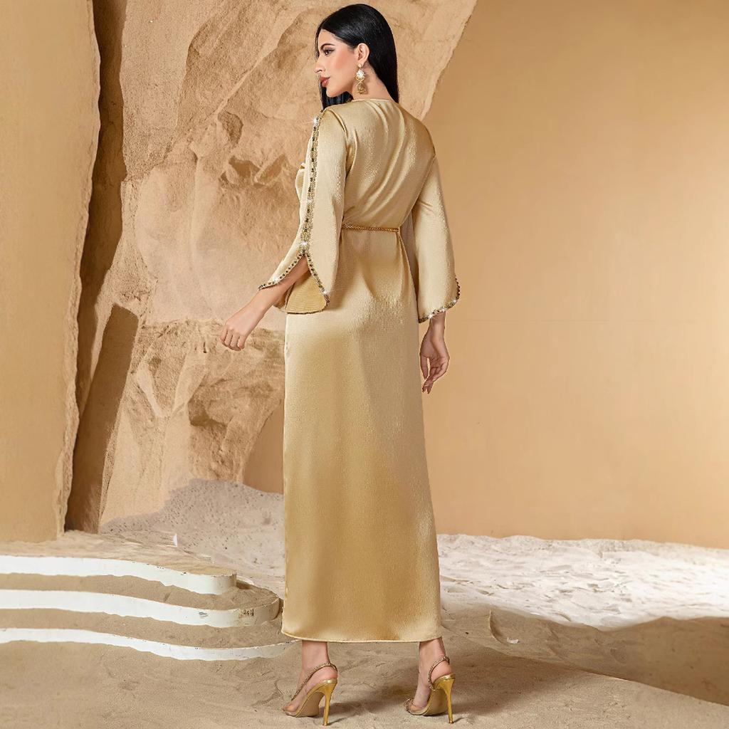 Womens Muslims Abaya Dress V Neck Long Sleeve Abayas Dress Islamic Full Length Kaftan Daily Casual Dress Gifts