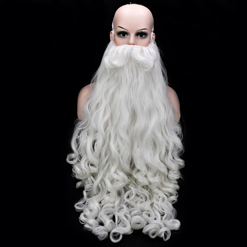Santa Cosplay Santa Claus Wig and Beard Cosplay Wigs White Hairpiece Accessories Santa Beard 60cm For Christmas New Year Gift