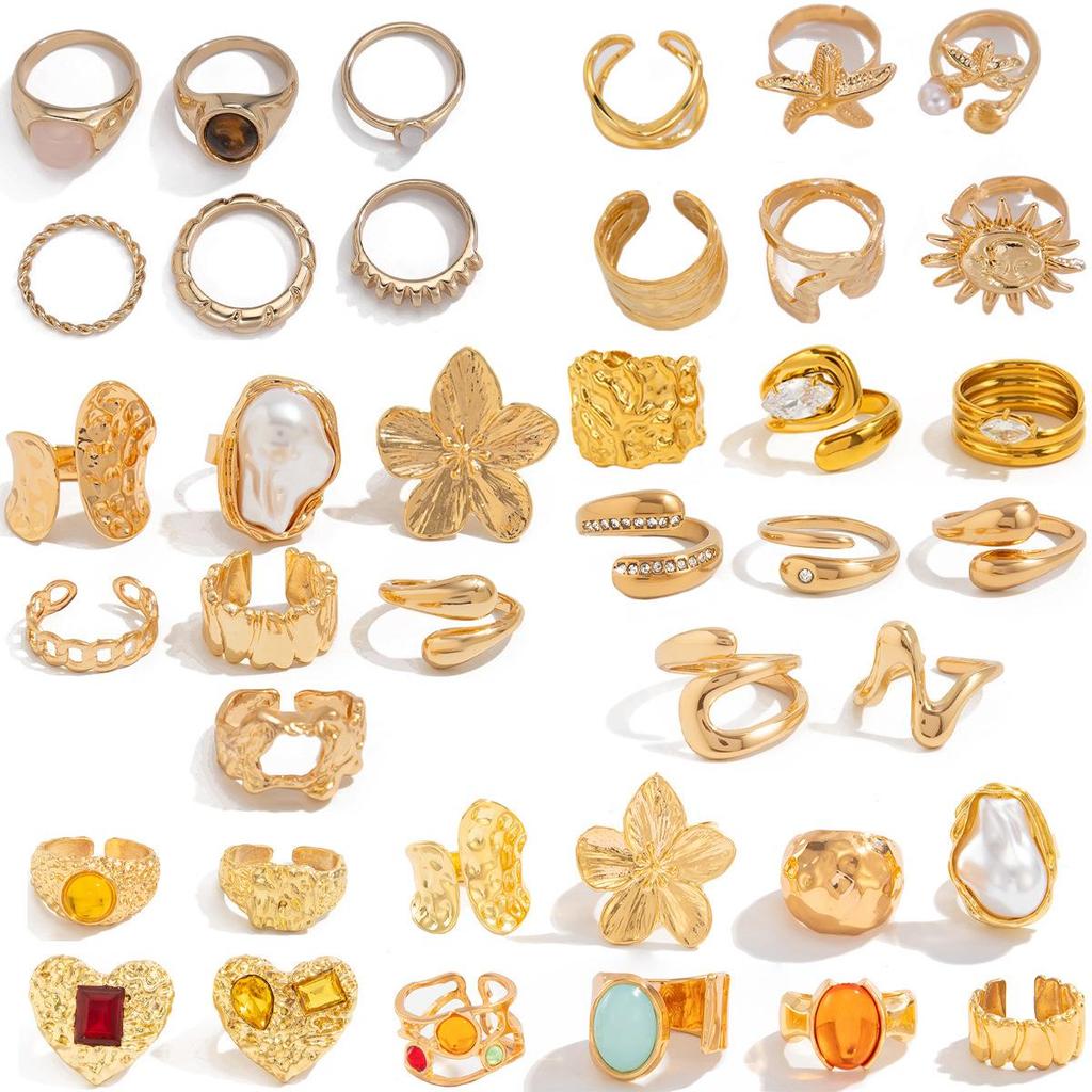 European & American Cross-Border Cold Style Irregular Gemstone Ring Set for Women