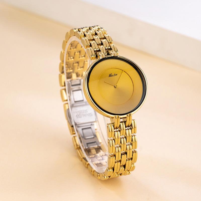 MISSFOX Middle East Fashion Simple Gold Black Disc Exquisite Waterproof Women's Quartz Watch Watch