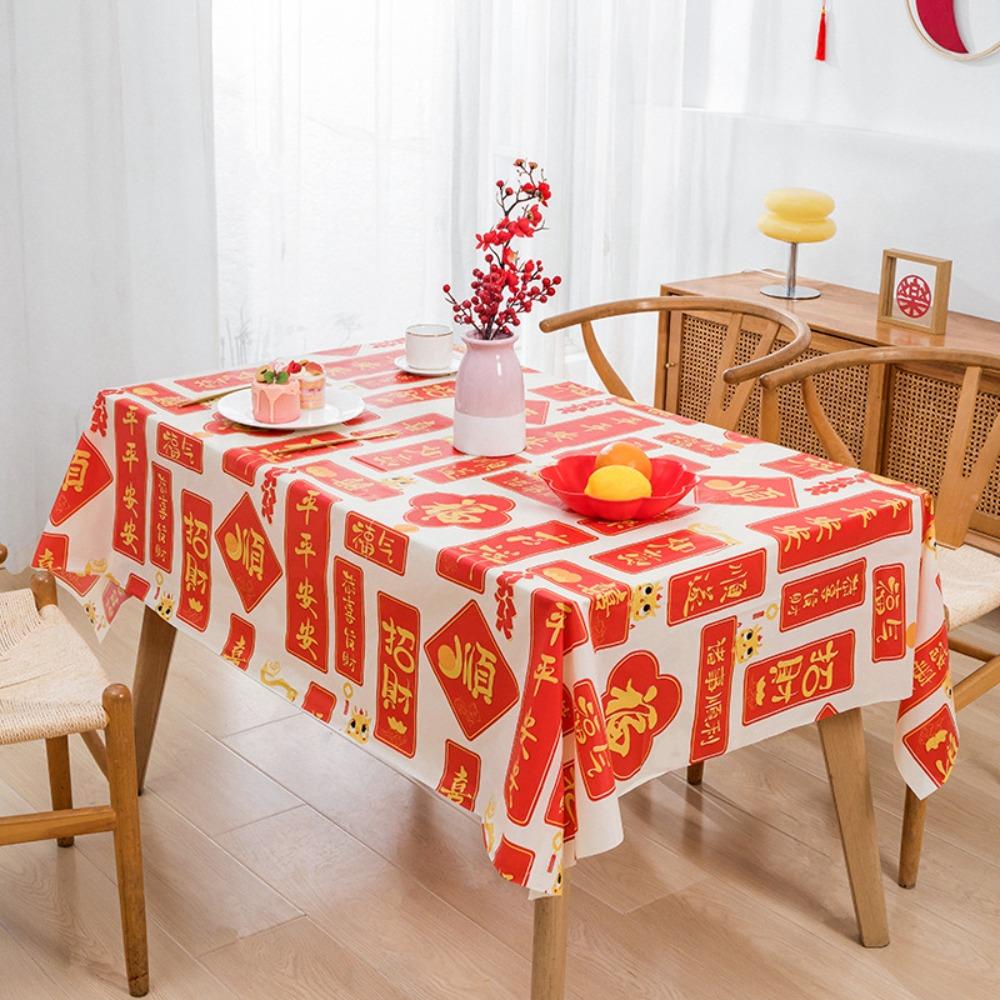 PEVA Tablecloth Thickened Table Cover Portable Red Festive Table Cloth  Home Decoration